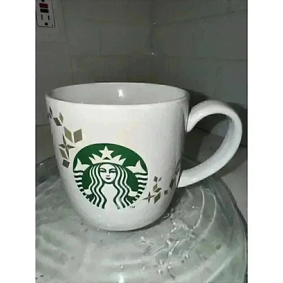 Starbucks Holiday Collection Gold Green Siren White Coffee Mug 2013 Christmas - Picture 2 of 11